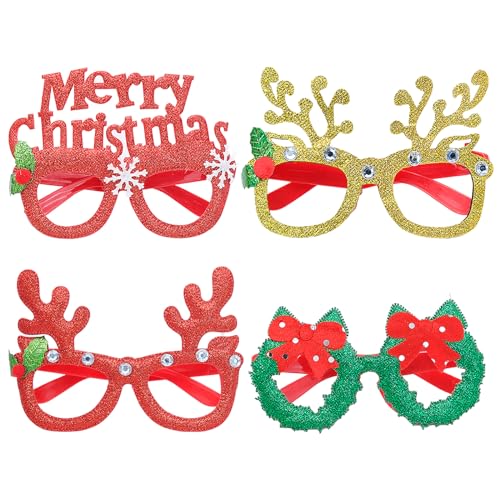 BLLREMIPSUR 4 Stück Weihnachtsbrillen Erwachsene Lustige Weihnachtsbrillen Neuheit Weihnachten Brille Kreative Weihnachts Dekoration Weihnachtskostüm Party Favor für Kinder und Erwachsene von BLLREMIPSUR