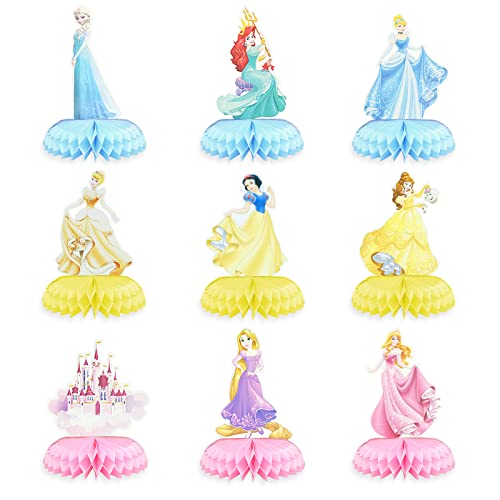 BLLREMIPSUR 9 Stück Prinzessin Geburtstagsfeier Schloss Honeycomb Mittelstück Babyparty Mädchen Prinzessin Thema Tischdekoration Dekorationen Zubehör von BLLREMIPSUR