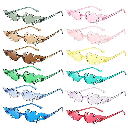 BLLREMIPSUR Flammen Sonnenbrille, 12 Stück Flammen Brillen Randlose Bunte Party Brillen Flammen Flammenform Sonnenbrille für Geburtstagsfeier Maskerade Party Dekoration von BLLREMIPSUR