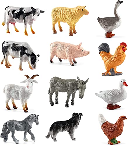 BLMHTWO 12 Stück Tiere Figuren，Bauernhoftiere Mini Tiere Figuren Realistisches PVC Bauernhoftiere Bauernhof Tierfiguren Spielzeug für Heimdekoration Bildung und Lernen Badespielzeug von BLMHTWO