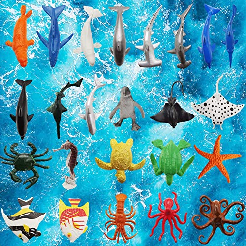 BLMHTWO 24 Stück Meerestiere Figuren, Meerestiere Spielzeug Kunststoff Tiere Figuren Realistische Meerestiere beim Baden als Lernspielzeug für Erziehung Geburtstagsgeschenke von BLMHTWO