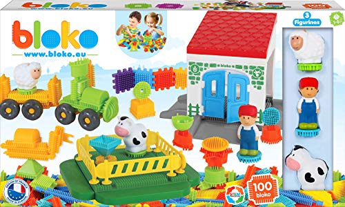 BLOKO BIoko 100-teiliges Set mit 1 Bauernhof und 3 3D-Figuren – ab 12 Monaten – Made in Europe – Konstruktionsspielzeug 1. Alter – 503634 von BLOKO