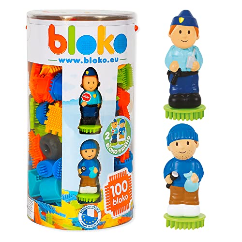 BLOKO - 100 Tube mit 2 3D-Figuren Polizei und Dieb - Ab 12 Monaten Konstruktionsspielzeug 1. Alter - 503666 von BLOKO