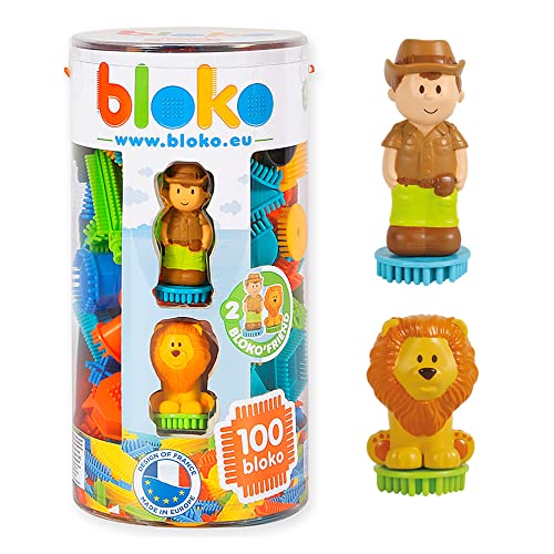 BLOKO - 100 Tube mit 2 3D Dschungel Figuren - Ab 12 Monaten BAU Spielzeug 1. Alter - 503663 von BLOKO