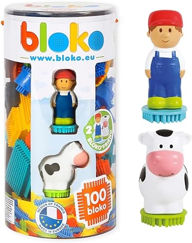 BLOKO - 100 Tube mit 2 3D-Figuren Bauernhof - Ab 12 Monaten Konstruktionsspielzeug 1. Alter - 503662 von BLOKO