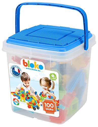 BLOKO 503552 MBI Weiß 100 Aufbewahrungstonne mit 1 Spielplatte (Blau), Multicolor, 232321 von BLOKO