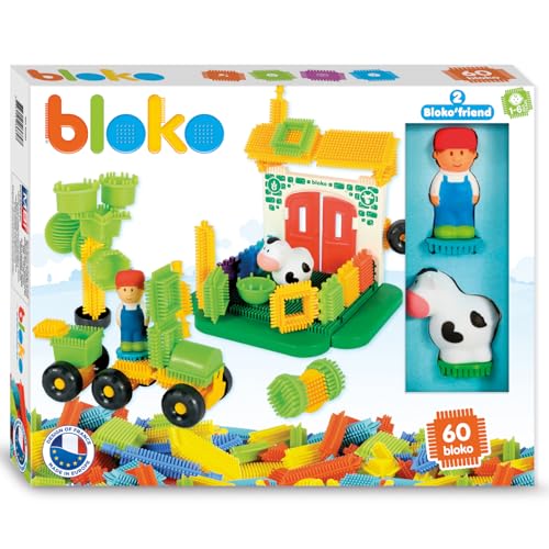 BLOKO 60-teiliges Set mit 2 3D-Figuren Bauernhof - ab 12 Monaten - Made in Europe - Bauspielzeug 1. Alter - 503684 von BLOKO