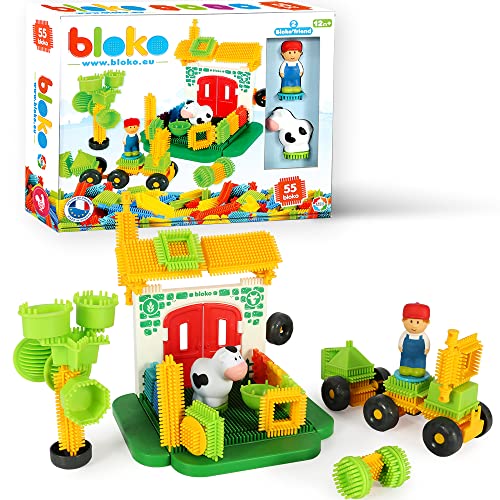 BLOKO 60-teiliges Set mit 2 3D-Figuren Bauernhof - ab 12 Monaten - Made in Europe - Bauspielzeug 1. Alter - 503684 von BLOKO