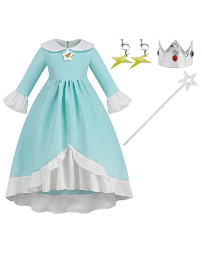 BLOOMIRO Kostüm für Mädchen, Kinder, Cosplay, Halloween, Party, Verkleiden mit Zubehör (Blau, 4T) von BLOOMIRO