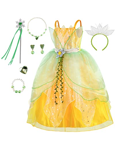 BLOOMIRO Prinzessin Kostüm für Mädchen Dress Up Geburtstagsfeier Outfits mit Zubehör (A, 4T) von BLOOMIRO