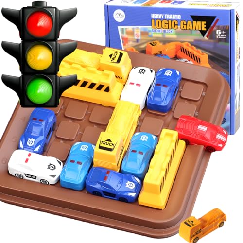 Rush Hour Spiel,Logikspiel,Schiebespiel,Denkspiel,Knobelspiel,Geduldspiel,Denken Logik Puzzle Spiele ab 6 7 8 9 10 Jahren, Brettspiele Kinderspielzeug Familienspiel Reisespiel für Jungen Mädchen (A) von BLOOOK