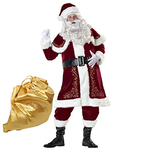 BLUCIELO Weihnachtsmann Kostüm komplett Nikolauskostüm Santa Claus-Erwachsenenkostüm für Weihnachten - Kostüm für Nikolaus Herren & Erwachsene Männer(L) von BLUCIELO