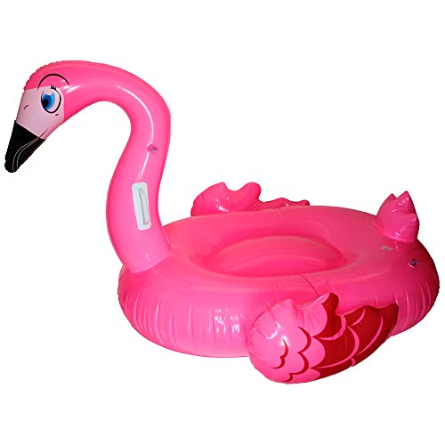 BLUE SKY - Riesiger aufblasbarer Flamingo-Schwimmring - 069786 - Rosa - Vinyl - 140 cm x 100 cm - Spielzeug für Kinder und Erwachsene - Outdoor-Spiel - Pool - Reitbar - Handgelenk - Ab 3 Jahren von BLUE SKY