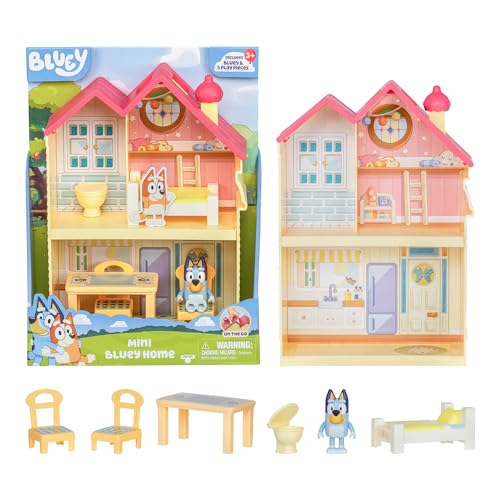 BlueY Blueys Familienheim Mini-Spielet . Kompaktes Familienheim-Spielset mit Tragegriff . DREI Verschiedene Zimmer . Küche, Schlafzimmer und Badezimmer . Enthält Figur und 5 Spielzeuge von BlueY