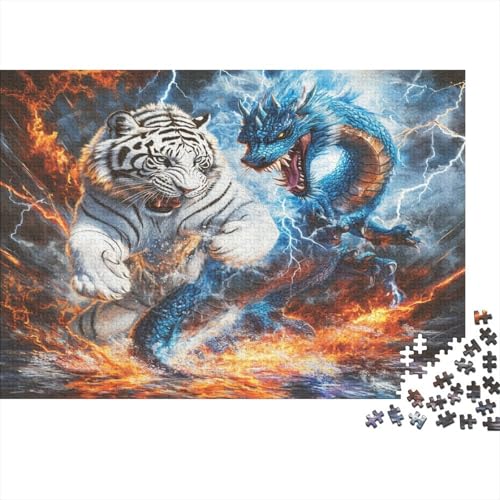 Drache Tiger 1000 Stück Puzzles Für Erwachsene Teenager Stress Abbauen Familien-Puzzlespiel 1000-teiliges Puzzle Kinder Lernspiel Spielzeug Geschenk Puzzel 1000pcs (75x50cm) von BLWZXPQMT