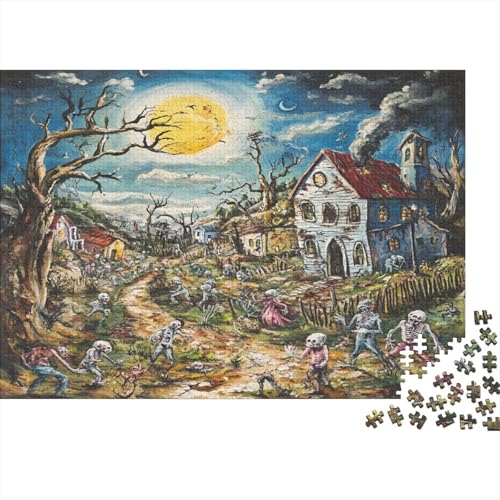 Halloween Village Puzzle 1000 Teile Puzzles Für Erwachsene Lernspiel Herausforderungsspielzeug 1000-teilige Puzzlespiel Für Erwachsene Kinder Puzzel 1000pcs (75x50cm) von BLWZXPQMT