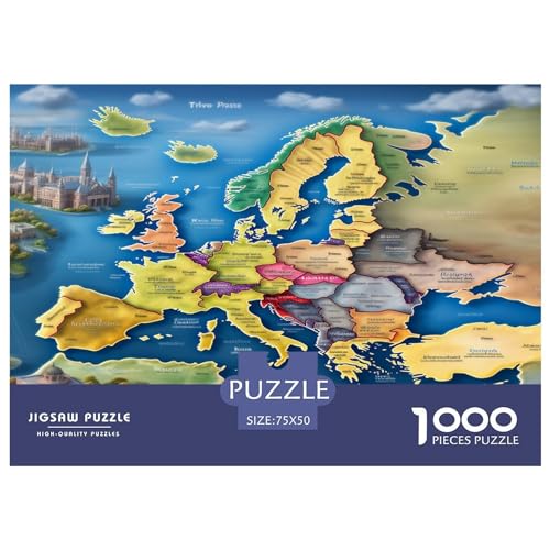 Karte von Europa Puzzle 1000 Teile Erwachsene Puzzles Für Erwachsene Klassische Puzzles 1000 Teile Erwachsene Puzzlespiel Schwer Pädagogisches Spielzeug Erwachsene Kinder Puzzel 1000pcs (75x50cm) von BLWZXPQMT