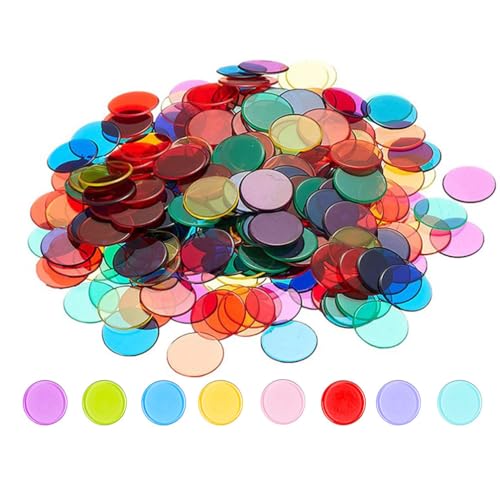 BLeezm 200 STK Bingo Chips Plastik Chips Transparente 6-farbige Zähl-Chips Plastikmarkierer für Bingo Spielkarten Mathe Üben Anzahl der Spielchips - 1,9 cm(Zufällige Farbe) von BLeezm