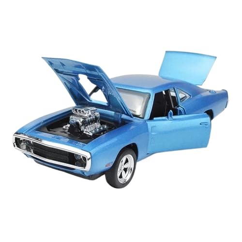 BMAONZ Miniatur Motorfahrzeug-Modelle 1:32 Für Simulation 1970 Dodge Charger Legierung Sportwagen Modell Sound Licht Zurückziehen Luxus Auto Spielzeug Ornamente Fertigmodell(Blue) von BMAONZ