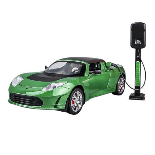 Miniatur Motorfahrzeug-Modelle 1:24 Für Tesla Roadster Legierung Sportwagen Modell Druckguss Metall Spielzeug Fahrzeuge Modell Simulation Sound Und Licht Fertigmodell(Green) von BMAONZ