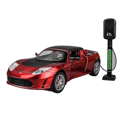 Miniatur Motorfahrzeug-Modelle 1:24 Für Tesla Roadster Legierung Sportwagen Modell Druckguss Metall Spielzeug Fahrzeuge Modell Simulation Sound Und Licht Fertigmodell(Red) von BMAONZ