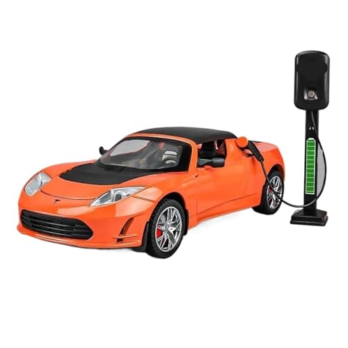 Miniatur Motorfahrzeug-Modelle 1:24 Für Tesla Roadster Legierung Sportwagen Modell Druckguss Metall Spielzeug Fahrzeuge Modell Simulation Sound Und Licht Fertigmodell(Yellow) von BMAONZ