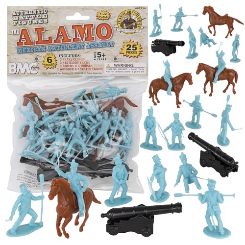 BMC CTS Alamo Mexican Artillery - 25 Stück puderblaue Kunststoff-Figuren Kanonenpferde von BMC Toys