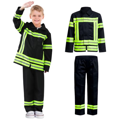 BNLIK Feuerwehrmann KostüM FüR Kinder Jungen: Uniform Feuerwehr Cosplay Rollenspiel Karneval Feuerwehrkostüm (L - 130) von BNLIK