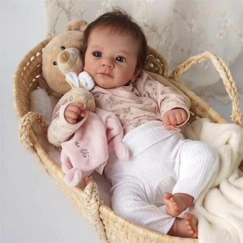 BNNPUU Reborn Puppe Mädchen Lebensechte Babypuppen Reborn Babys 46cm Puppe Reborn Baby Sieht aus wie EIN echtes Baby Blau Augen Toddler Kinder Geschenkset von BNNPUU