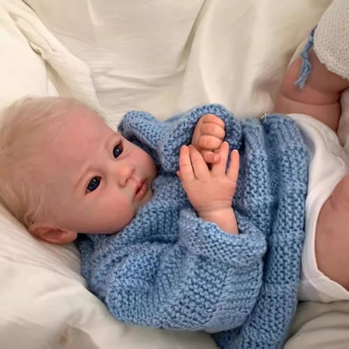 Reborn Baby Puppe Reborn Babypuppe Sieht aus wie EIN echtes Baby Blaue Augen Blond Mädchen 19 Zoll handgefertigte lebensechte Babypuppen weicher Stoffkörper von BNNPUU