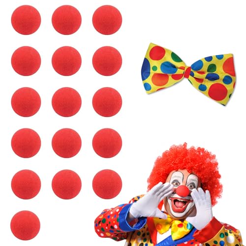 16 Stück Atmungsaktiv Rot Clown Nase+Clown Fliege, Rote Nase Aus Schaumstoff, Clownsnasen Aus Schaumstoff, Schwamm Clownsnase, Clownsnasen Rot, Schaumstoff Nase, Clowns Rollenspiel Nase für Halloween von BNOYONERAS