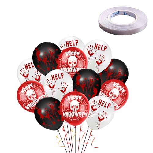 18 Stück Halloween Grusel Luftballons Halloween Dekoration Ballons Blutiger Horrorballon Latexballon Halloween Luftballons party Deko Halloween Ballons Halloween Motto Partyzubehör mit Band (Style 1) von BNOYONERAS