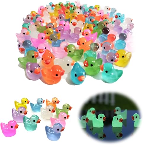 50 Stück Mini Enten Harz, Mini Figuren Ente, DIY Winzige Enten, Mini Leuchtend Enten, Kleine Bunte Enten Spielzeug, Mini Leuchtende Harzenten für Aquarium Garten Landschaft Puppenhaus Topfdekoration von BNOYONERAS