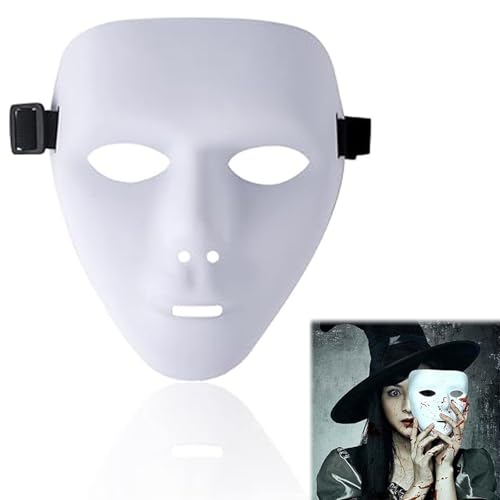 BNOYONERAS Halloween Masken, Halloween Vollgesichtsmaske, Gesichtsmaske Halloween, Halloween Cosplay DIY Blank Masken Hip Hop Einfarbig Maske für Maskerade Kunst Cosplay Tanzparty, Weiß von BNOYONERAS