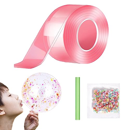 BNOYONERAS Nano Tape Bubble Aufblasbares Blasenband Blasenband Nanoband Transparentes Nanoband Doppelseitiges Klebeband Extra Stark Nano Blasen Kit Nanoband Blase mit Pailletten Stroh von BNOYONERAS