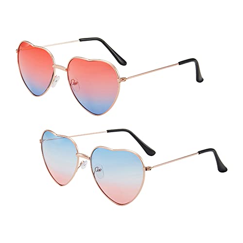 BNOYONERAS Retro Herzförmige Sonnenbrille, 2 Paar Hippie Specs Brille Partybrille für Erwachsene, 60er 70er Jahre Stil Herz Brille Festival Zubehör für Hippie Verkleidung Zubehör von BNOYONERAS