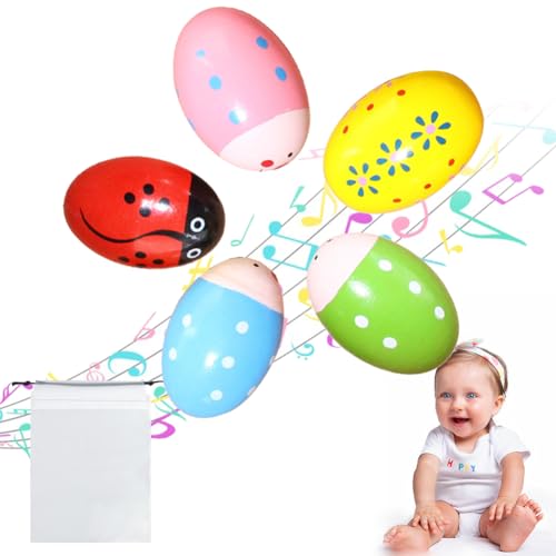 Eier Maracas, Musikinstrument Egg Shaker, Egg Shakers Rasseleier, Musical Egg Shaker, 5 Stück Rassel Eier, Schütteleier für Kinder, mit Wasserdichte Kordeltasche, Geeignet für Eltern-Kind-Aktivitäten von BNOYONERAS