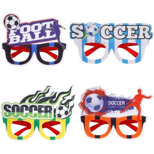 Fußballbrille Party-brille, Fußball Party Gläser, Requisitenbrillen, Partybrillen Fußball, Neuheit Fußball Brillen für Foto Requisiten Fußball Gläser für Euro 2024 Themed Party Supplies, 4 Stück von BNOYONERAS