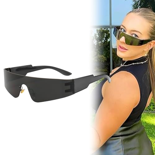 Futuristische Sonnenbrille, Futuristische Partybrille, Space Brille, Futuristische Brille, Futuristische Verspiegelte Sonnenbrille, Fun Schnelle Brille Rave, Hässliche Zyklop Sonnenbrille, Schwarz von BNOYONERAS