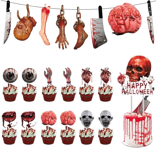 Halloween Cupcake Topper Halloween Deko Horror Banner Halloween Kuchendeckel Cupcake Deko Halloween Horror Deko Set Halloween-Fotografie-Hintergrund Halloween Motto Partyzubehör (Style 1) von BNOYONERAS