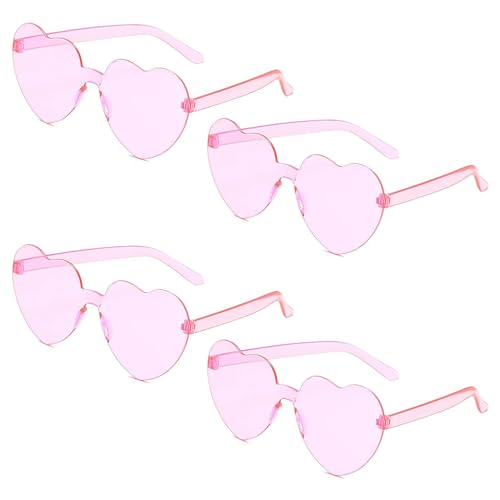 Hippie Herzförmige Brille, Randlose Herz Brille, Herz Sonnenbrille, Retro Herzbrillen, 4 Stück Love Brille Retro Partybrille für Strand, Sommer Feste, Fasching, Party, Hippie Kostüm Zubehör, Rosa von BNOYONERAS