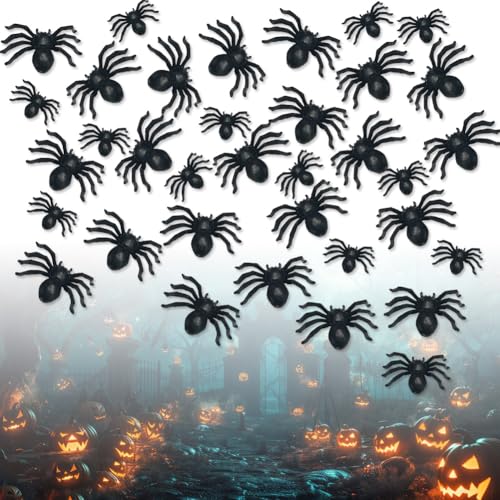 Schwarze Plastikspinnen, Realistische Plastik Spinne, 100 Stück Realistische Spinnen Halloween Dekoration, Halloween Fake Spider Plastik, Plastik Spinnen Halloween Party Streich Requisiten,Narrentag von BNOYONERAS