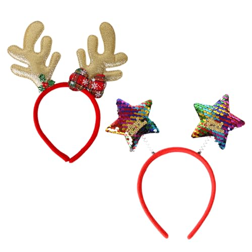 Weihnachtsstirnbänder, Geweih Weihnachtsstirnband, Weihnachtshaarreifen, Glitzer Weihnachten Haarreif, Haarreifen Weihnachten, 2pc Stirnband Kopfbedeckung HaarBand Accessoire für Weihnachten (Style 4) von BNOYONERAS