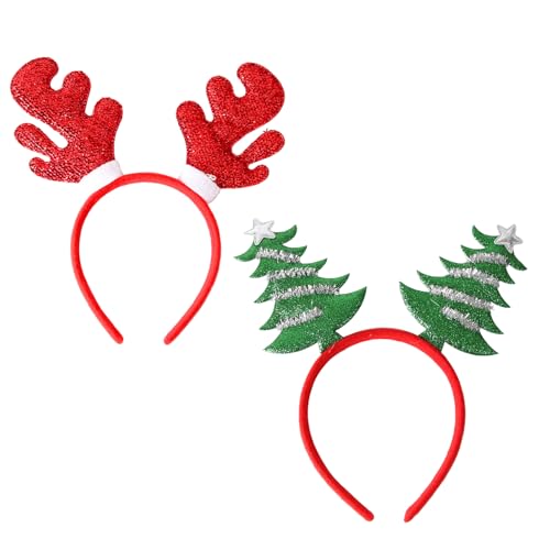 Weihnachtsstirnbänder, Geweih Weihnachtsstirnband, Weihnachtshaarreifen, Glitzer Weihnachten Haarreif, Haarreifen Weihnachten, 2pc Stirnband Kopfbedeckung HaarBand Accessoire für Weihnachten (Style 1) von BNOYONERAS