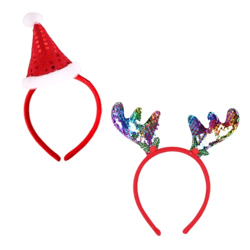 Weihnachtsstirnbänder, Geweih Weihnachtsstirnband, Weihnachtshaarreifen, Glitzer Weihnachten Haarreif, Haarreifen Weihnachten, 2pc Stirnband Kopfbedeckung HaarBand Accessoire für Weihnachten (Style 2) von BNOYONERAS