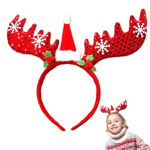 Weihnachtsstirnband Rentier Geweih Stirnband Weihnachten Haarreif Weihnachtsstirnbänder Geweih Weihnachtsstirnband Weihnachten Haarreifen mit Glitzer Haarschmuck für Weihnachtsfeiern Cosplay (Rot) von BNOYONERAS