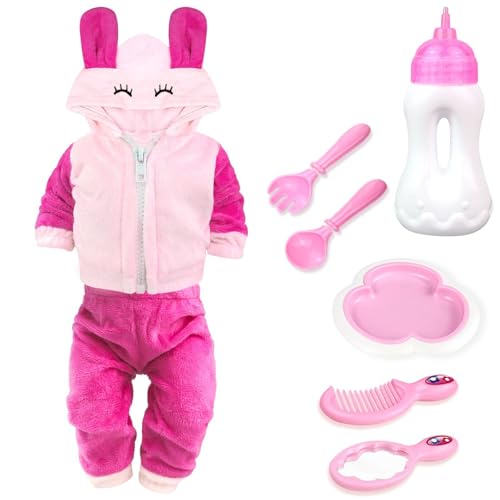 Baby Puppe Zubehör -Babypuppe Fütterung und Pflege Set mit Flasche Puppenmantel und Hosen für Mädchen Spielzeug Geschenk, Puppenzubehör Puppenkleidung passen 14-16 Zoll 18 Zoll und 43 cm Puppe von BNUZEIYI