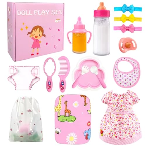 Baby Puppe Zubehör - Babypuppe Fütterung und Pflege Set mit Flaschen Puppe Windel und Wickelauflage, Puppenzubehör Puppenkleidung passen 14-16 Zoll 18 Zoll und 43 cm Puppe für Mädchen Geschenk von BNUZEIYI