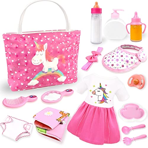 Baby Puppe Zubehör -Babypuppe Fütterung und Pflege Set mit Windel Puppenwickeltasche Flaschen für Mädchen Spielzeug Geschenk, Puppenzubehör Puppenkleidung passen 14-16 Zoll 18 Zoll und 43 cm Puppe von BNUZEIYI