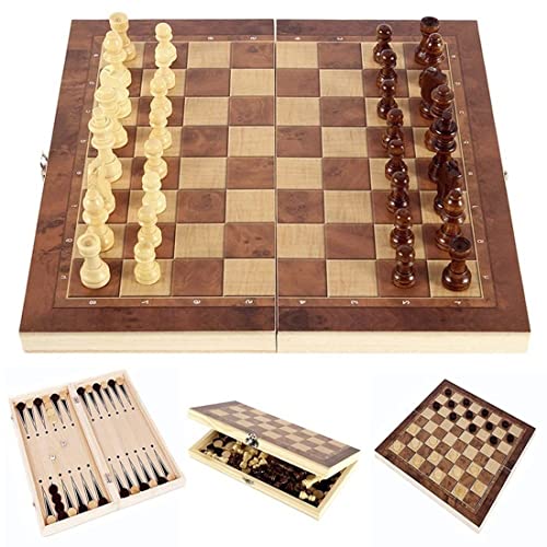 BNWRRCVKE schachspiel,3in1Schachspiel Holz Hochwertigschach,Backgammon,Schachbrett Holz,klappbare Schachkassette,magnetisches schachspiel,Schachfiguren für Kinder und Erwachsene,29 x 29 cm,reiseschac von BNWRRCVKE